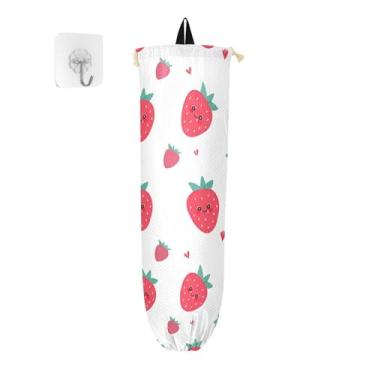 Imagem de xigua Suporte de parede bonito para saco plástico de morangos com cordão, pacote com 2, organizador de sacolas de compras reutilizáveis, decoração para bolsas, meias, roupas íntimas e gravatas