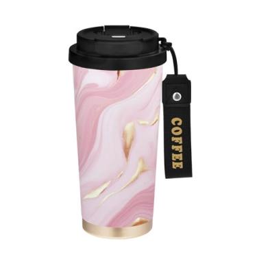 Imagem de YETTASBIN Caneca de café de mármore com isolamento térmico de 482 g com tampa canudo, copo à prova de derramamento e vazamento com alça para bebida quente e fria, garrafa de água de aço inoxidável