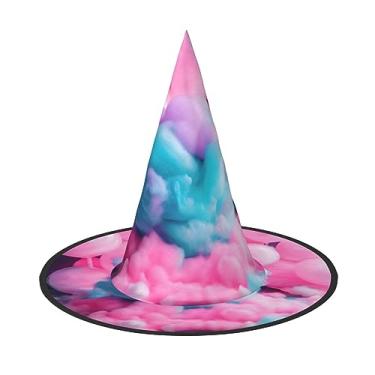 Imagem de SKKNT Chapéu de bruxa de Halloween vermelho com estampa de algodão doce para adultos, fantasias de bruxas, decoração de Halloween, festa