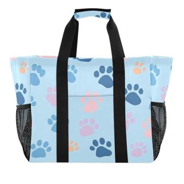 Imagem de STAYTOP Bolsas de praia grandes com estampa de pata de cachorro, para mulheres e homens, à prova d'água à prova de areia, bolsa de natação para piscina, academia, mercearia, viagem