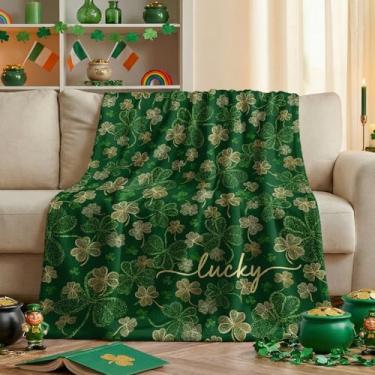 Imagem de Horaldaily Cobertor de flanela para o dia de São Patrício, verde trevo celta, estilo arte celta, macio, felpudo, aconchegante, cobertores de lã para sofá, cama, presentes ideais para crianças e