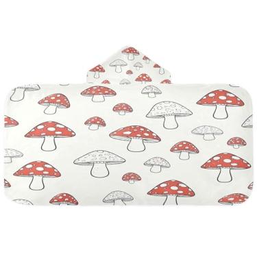 Imagem de Burbuja Toalha de banho com capuz de cogumelos para crianças, toalha de praia de pelúcia macia absorvente para meninas e meninos 3-10 anos, 61 x 127 cm