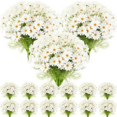 Imagem de Giegxin 100 peças de margaridas artificiais, flores silvestres falsas, resistentes a UV, ao ar livre, plantas para arranjos florais, casamento, casa, decoração de jardim interno (branca)