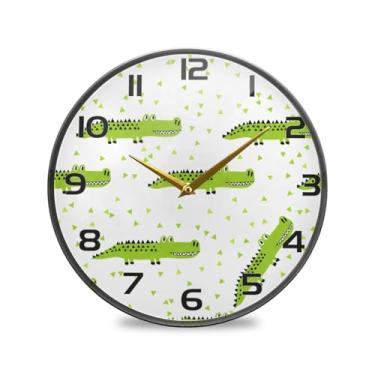 Imagem de YETTASBIN Relógio de parede acrílico com crocodilos de desenho animado - Silencioso, sem tique-taque, operado por bateria, relógio redondo decorativo criativo para cozinha, sala de estar, banheiro