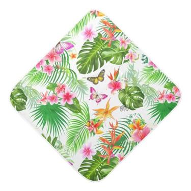 Imagem de Burbuja Toalha de banho para bebês com flores tropicais - Toalha com capuz de musselina macia e absorvente para recém-nascidos e bebês, 89 x 89 cm