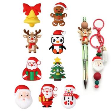 Imagem de Hanyoung 9 peças de contas focais de Natal para canetas, contas de silicone 3D de Papai Noel e alce para fazer chaveiros, suprimentos de canetas com contas, colar de pulseira, artesanato feito à mão