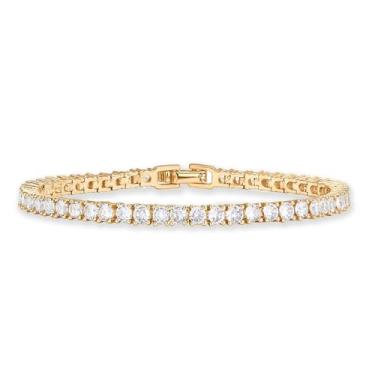 Imagem de Caroti Pulseiras de tênis femininas, banhado a ouro 18K, pulseira de zircônia cúbica de 4 mm, joia de ouro para mulheres e homens, presentes de aniversário, 7 Inches, Aço inoxidável, Zircônia cúbica
