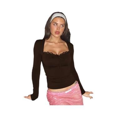 Imagem de Camiseta Crop Elegante E Sexy De Manga Longa Com Detalhes Em Renda Par