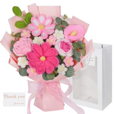 Imagem de RICHMYC Flores de crochê, buquê de flores de crochê, rosas tricotadas, buquê de rosas galsang, para festa de aniversário, aniversário, dia das mães, formatura, presentes de Natal (inclui cartão)