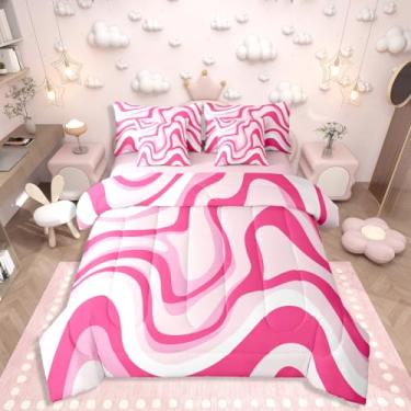 Imagem de Erosebridal Jogo de cama de casal abstrato feminino, 7 peças, rosa pastel, para crianças, meninas, mulheres, edredom e lençol fofo, retrô, aquarela