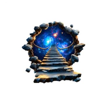 Imagem de MaiKeAYang Decalques de parede 3D murais removíveis vinil paredes decorações planeta cósmico ponte suspensa para sala de estar, quartos de bebê, quarto, banheiro, casa, parede, decoração DIY