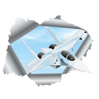 Imagem de MaiKeAYang Decalques de parede 3D murais removíveis vinil paredes decorações céu azul e nuvens brancas jato de combate para sala de estar, quartos de bebê, quarto, banheiro, casa, parede, decoração