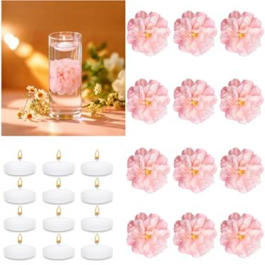 Imagem de UDU 24 velas flutuantes para centros de mesa e flores flutuantes para centros de mesa, cabeça de flor artificial para casa, aniversário, festa de casamento, decoração de mesa, rosa