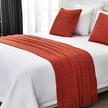 Imagem de Lenço de caminho de cama colcha moderna cor sólida tricotado cobertor de cama borla luxo macio confortável roupa de cama protetor para pé da cama toalha de cama decoração - laranja||45 x 45 cm fronha