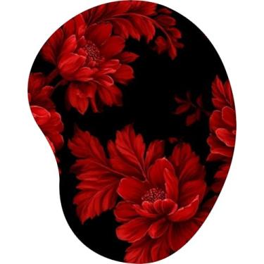 Imagem de Mouse Pad Ergonômico Gota Arte Peônias Vermelhas Preto
