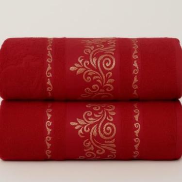 Imagem de Jogo de Toalha de Banho Conjunto de Duas PeçAs 100% AlgodãO Puro Excelente AbsorçãO de áGua Adequado para uso No Banheiro em Viagens Na NataçãO ou Na Academia(Kit 2Toalhas-Bordô)