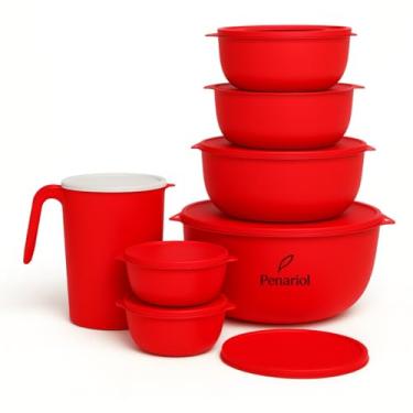 Imagem de Kit Jogo De Potes Bowl, Redondo Cozinha Tapoer Livre Bpa, Rosa, 7 Peças, com Jarra Medidora (Vermelho)