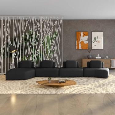 Imagem de Sofá Ilha Sala de Estar Dakota 4 Módulos 626cm Encostos Almofadas Soltas Veludo Preto G33 - Gran Belo