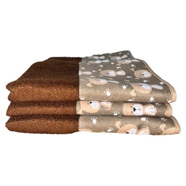 Imagem de Toalha de Banho Pet Splash, Alta Absorção, Secagem Rápida, 100% Poliéster, com Estampa, 70x100cm, Kit com 3 Peças (Marrom)