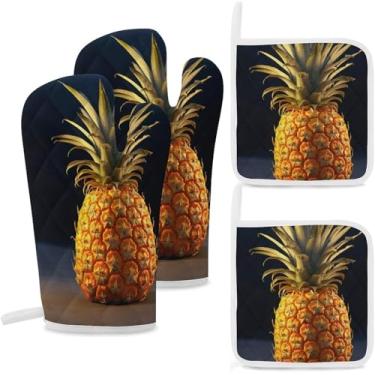 Imagem de Conjunto de 4 luvas isoladas resistentes ao calor e suportes de panela para cozinha, forno, micro-ondas, seguro, luvas duráveis e confortáveis (4)