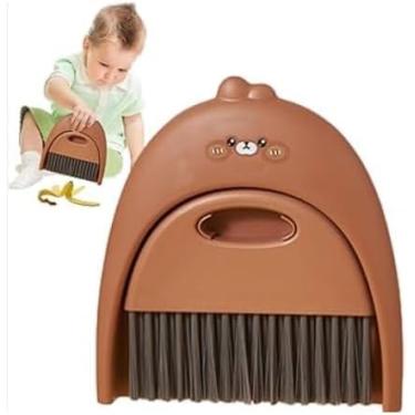 Imagem de Mini Pá e Vassoura Portátil 17x16cm | Kit de Limpeza Divertido Tema Ursinho para Crianças | Educativo, Compacto e Fácil de Guardar – Ideal para Casa, Escritório e Estudo – Cor Marrom