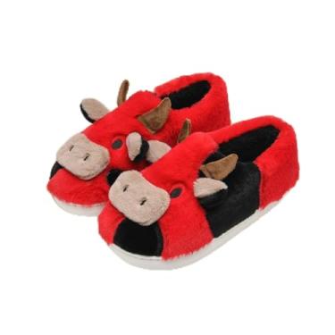 Imagem de Chinelos de vaca felpudos para crianças fofas de vaca fofa, chinelos de casa, crianças, meninas, meninos, desenhos animados, sapatos de casa para uso interno e externo, Vermelho, 12-13 Little Kid