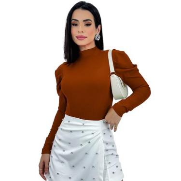 Imagem de Body Feminino Canelado Manga Longa Princesa Bufante Gola - Swiss Bouti