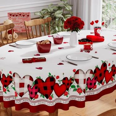 Imagem de Siilues Toalha de mesa oval para dia dos namorados 152 x 213 cm, toalha de mesa de jantar à prova d'água para decoração de festa em casa