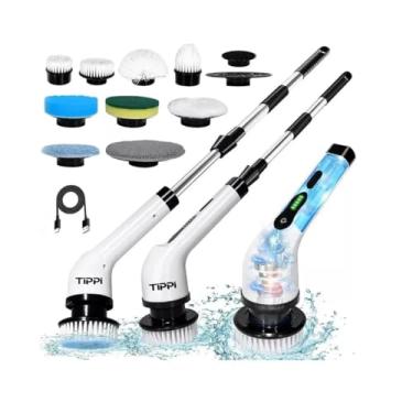 Imagem de Escova De Limpeza Giratória 9 em 1 Elétrica Recarregável Com Cabo Ajustável Esfregão Multiuso Para Piso, Azulejo, Banheiro 360º Potente Premium