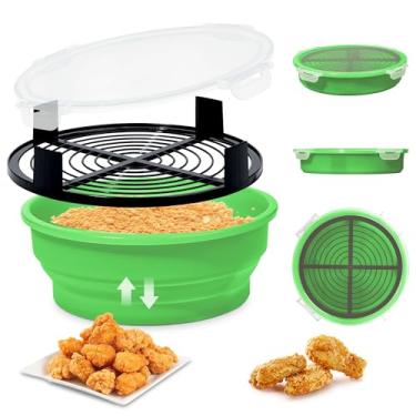 Imagem de FJNATINH Tigela de massa dobrável – Coqueteleira melhor sem bagunça com tampa, recipiente para panificação para peixe frito, frango frito, anéis de cebola e muito mais, sem vazamento, fácil de