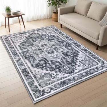 Imagem de Muddy Mat Ônix Tapetes laváveis de 1,5 m x 2,1 m para sala de estar, quarto e sala de jantar – Tapete moderno macio e antiderrapante – Tapetes dobráveis à prova d'água para animais de estimação para