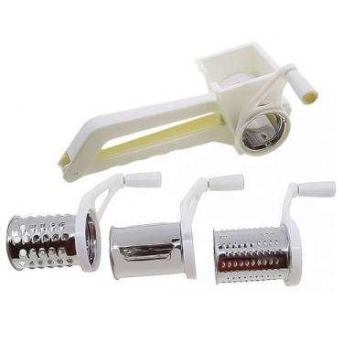 Imagem de Ralador e Fatiador Manual 3 em 1 com Manivela, Aço Inox e Plástico, Branco, 14 x 6 x 7,2 cm