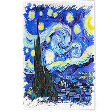 Imagem de Quebra-cabeça de aquarela noite estrelada 500 peças para adultos quebra-cabeça engraçado paisagem paisagem arte pintura animal, 500 peças, 52 x 37,8 cm