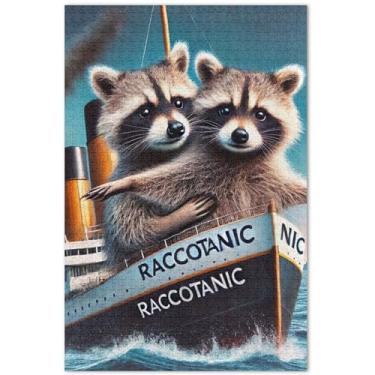 Imagem de Quebra-cabeça para adultos com estampa de guaxinim bonito do Titanic, 1000 peças, presentes de jogos para a família, quebra-cabeça colorido, impressão de arte animal, 75 x 40 cm