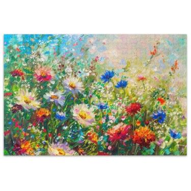 Imagem de Arte de pintura de flores silvestres 1000 peças quebra-cabeças adultos família quebra-cabeças amantes presentes brinquedos adultos cenário floral