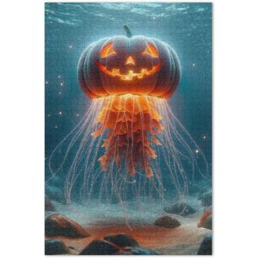 Imagem de Quebra-cabeça de abóbora para adultos com água-viva 1000 peças arte animal quebra-cabeça arte quebra-cabeça presentes de festa elefante, 75 x 40 centímetros