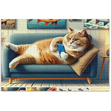 Imagem de Quebra-cabeças engraçados com estampa de gatinho de gato 1000 peças para adultos elefantes brancos presentes Prime Puzzles Art Toy Painting, 29,5 x 19,7 polegadas