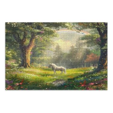 Imagem de Quebra-cabeças grandes de unicórnio branco arco-íris para adultos com letras nas costas 1000 peças