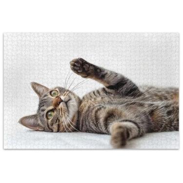 Imagem de Quebra-cabeça adulto engraçado gato malhado 1000 peças presentes natureza quebra-cabeça flor arte