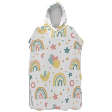 Imagem de Joisal Poncho de surfe tamanho grande para trocador adulto toalha de banho com capuz toalha de banho bonito desenhos animados arco-íris branco ponchos adultos para mulheres