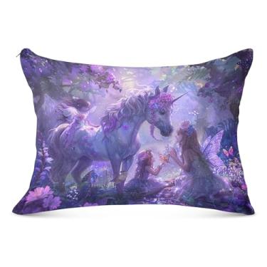 Imagem de Fronha decorativa de unicórnio roxo poliéster para travesseiro padrão Queen King capa de travesseiro linda cama grande, tamanho king, 50,8 cm x 101,6 cm