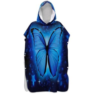 Imagem de Joisal Poncho de surfe trocador de roupão adulto com capuz toalha de natação plus size estética azul borboleta estrelas ponchos de praia para homens