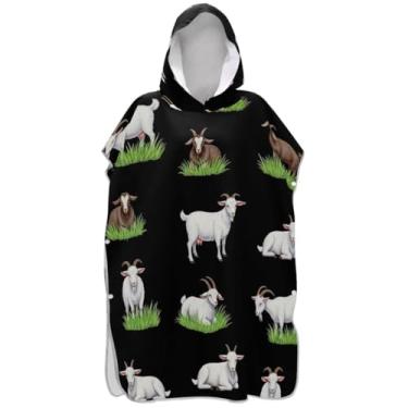 Imagem de Joisal Poncho de surfe trocador de roupão para praia Adul moletom toalha natação plus size ponchos femininos com capuz cabra preto