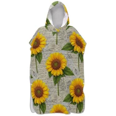 Imagem de Joisal Roupão reutilizável para adultos poncho de surfe praia banho com capuz toalhas vintage girassol feminino ponchos com capuz