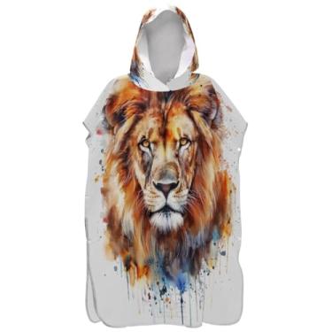Imagem de Joisal Poncho de surfe vestível trocador roupão adulto praia com capuz toalha de banho aquarela leão branco masculino poncho com capuz