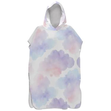 Imagem de Joisal Poncho de surfe rosa lavanda nuvem aquarela para adultos toalha de natação com capuz bonito plus size homens mulheres poncho com capuz