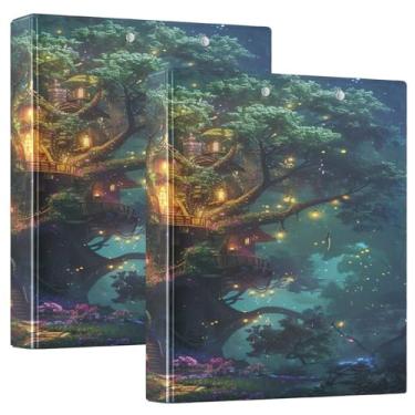 Imagem de Pacote com 2 fichários Fantasy Tree House in Forest, 3 anéis com prancheta, material escolar, pranchetas pequenas com armazenamento
