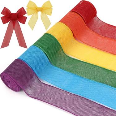 Imagem de Yuefunny 6 rolos de fita com fio rústica de serapilheira colorida com fio total de 30 jardas para guirlanda de Natal, Halloween, outono, laço, artesanato, embrulho, festa, decoração boho (cor