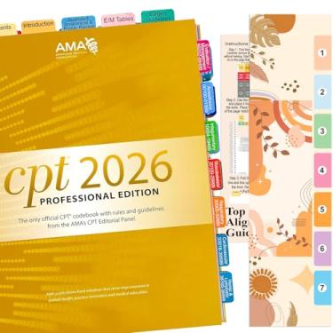 Imagem de Novas guias de índice atualizadas para CPT Professional 2026, guias de livro de códigos CPT 2026 codificadas por cores e laminadas, fácil instalação, com marcadores de página e guia de alinhamento e