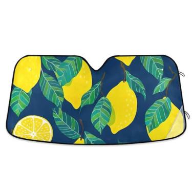 Imagem de Toldo de sol personalizado azul marinho limão amarelo vibrante para para-brisa de carro retrátil dobrável caminhão carro para protetor de janelas dianteiras S, 134,6 cm x 59,7 cm